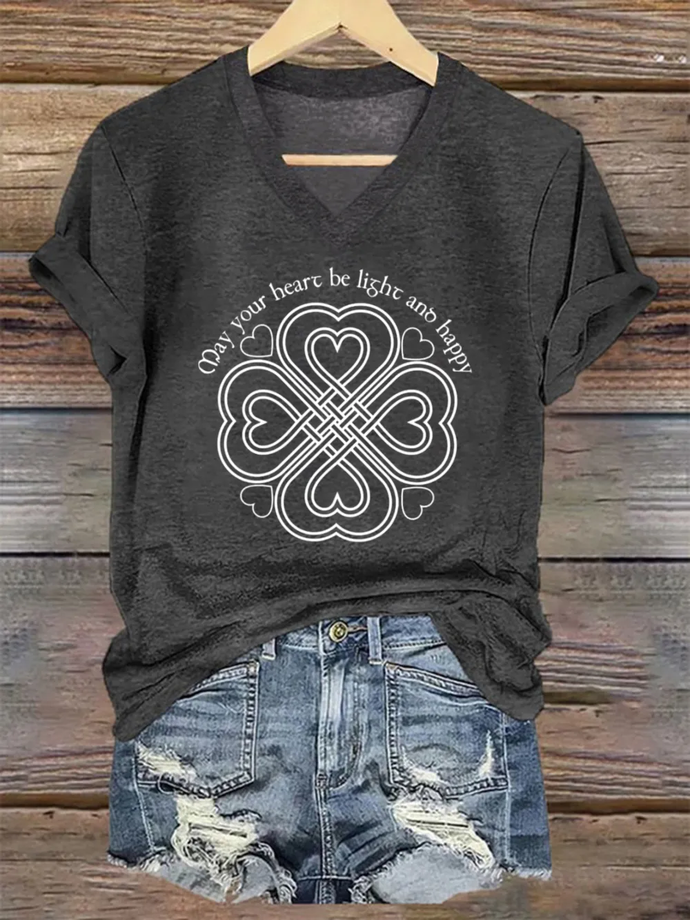 Women's May Your Heart Be Bright And Happy Printed Short-Sleeved T-Shirt