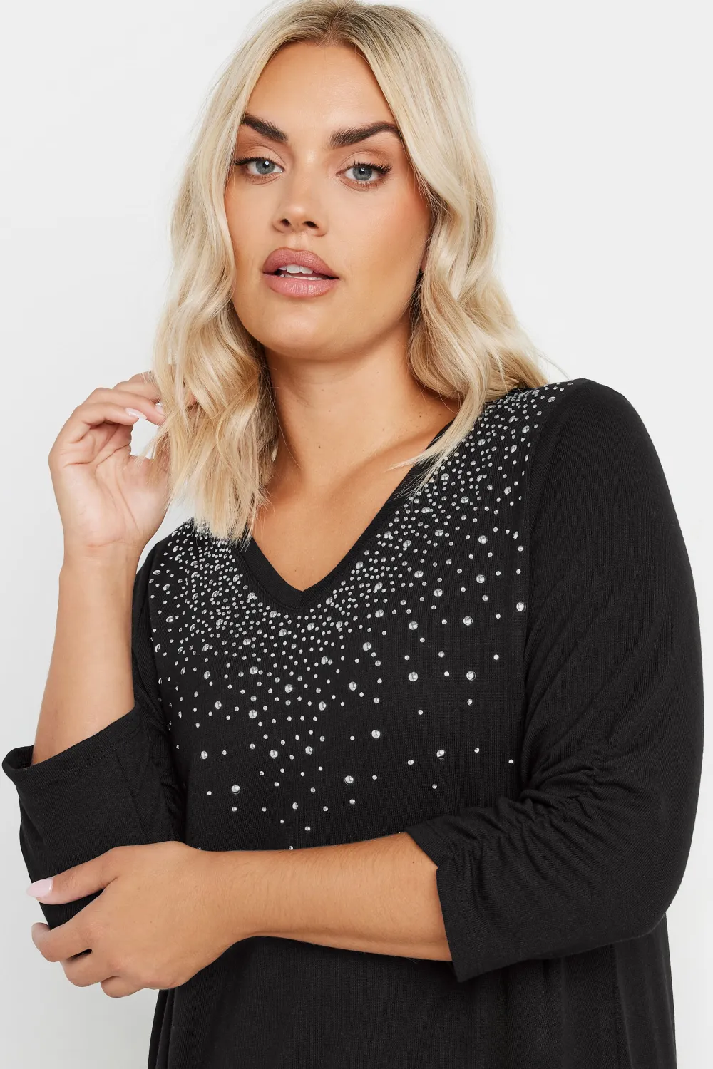 YOURS Curve Black Diamante Stud Swing Top