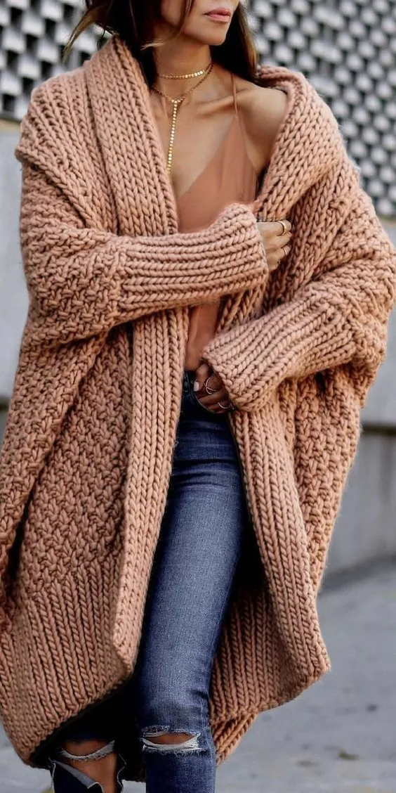 Winter women's sweater extra thick long knit coat