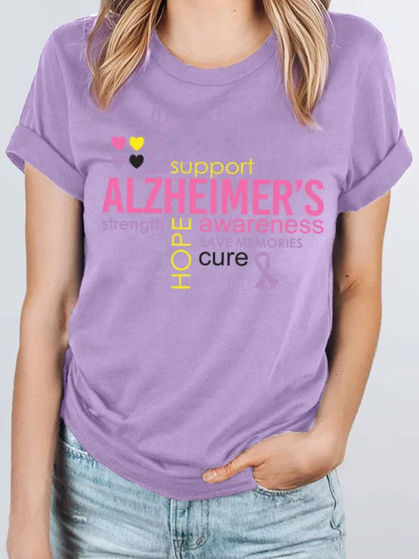 Women'S Love Support Alzheimer'S Strength Hope Awareness Save Memories Cure Round-Neck Short-Sleeved T-Shirt