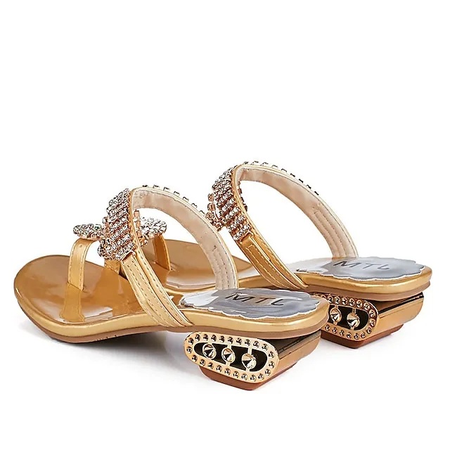 Women's Sandals Orthopedic Sandals Bunion Sandals Plus Size Sparkly Sandals Party Daily Summer Rhinestone Low Heel Chunky Heel Open Toe Elegant Sexy Sweet PU Leather Loafer Solid Colored Silver Gold