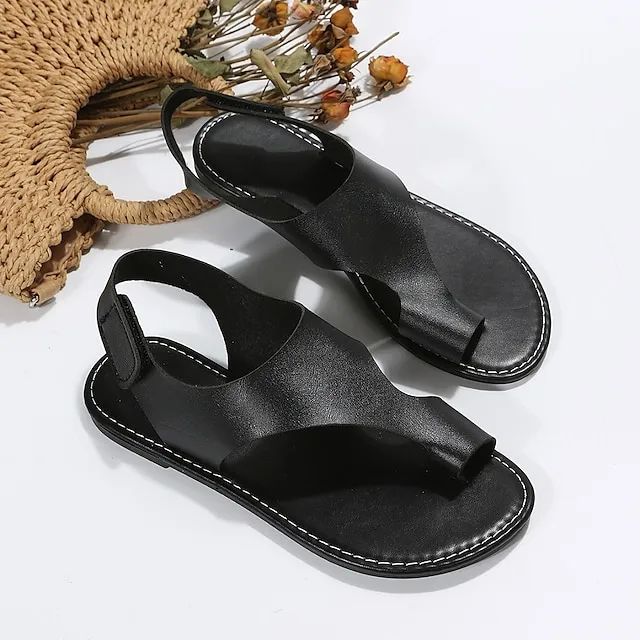 Women's Sandals Flat Sandals Orthopedic Sandals Bunion Sandals Plus Size Outdoor Daily Beach Summer Flat Heel Open Toe Casual Minimalism Faux Leather Magic Tape Solid Color Black White Brown