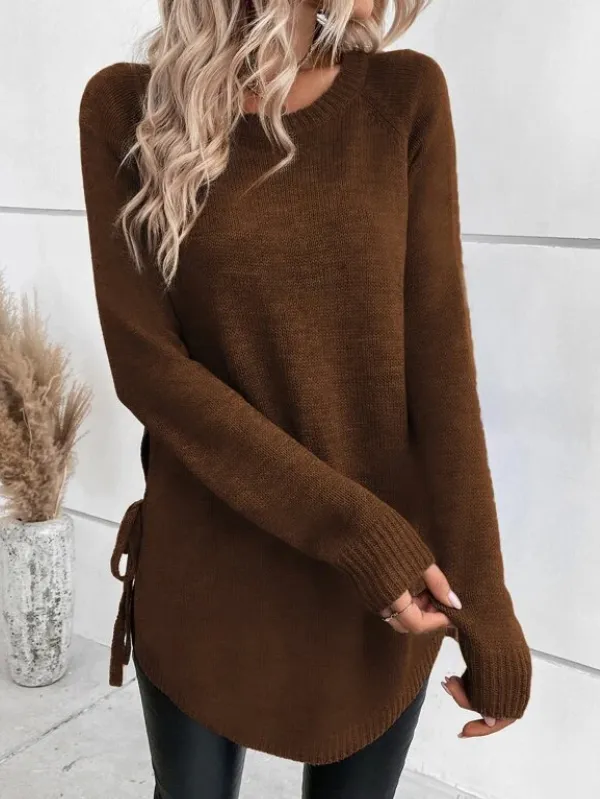 Raglan Sleeve Knot Side Sweater