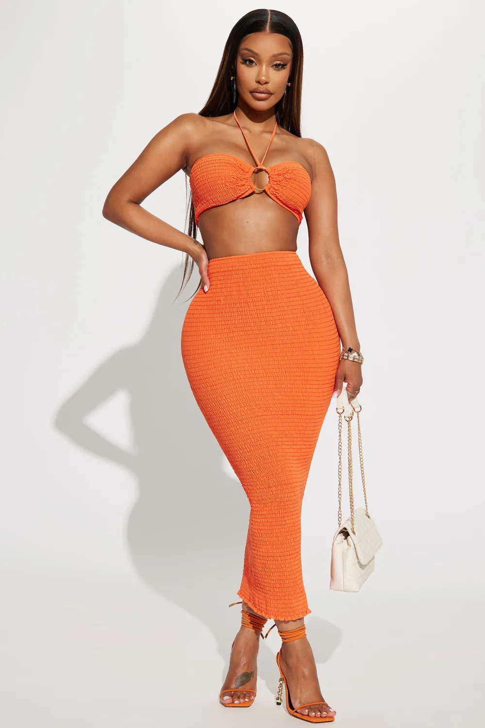Susie Smocked Skirt Set - Orange