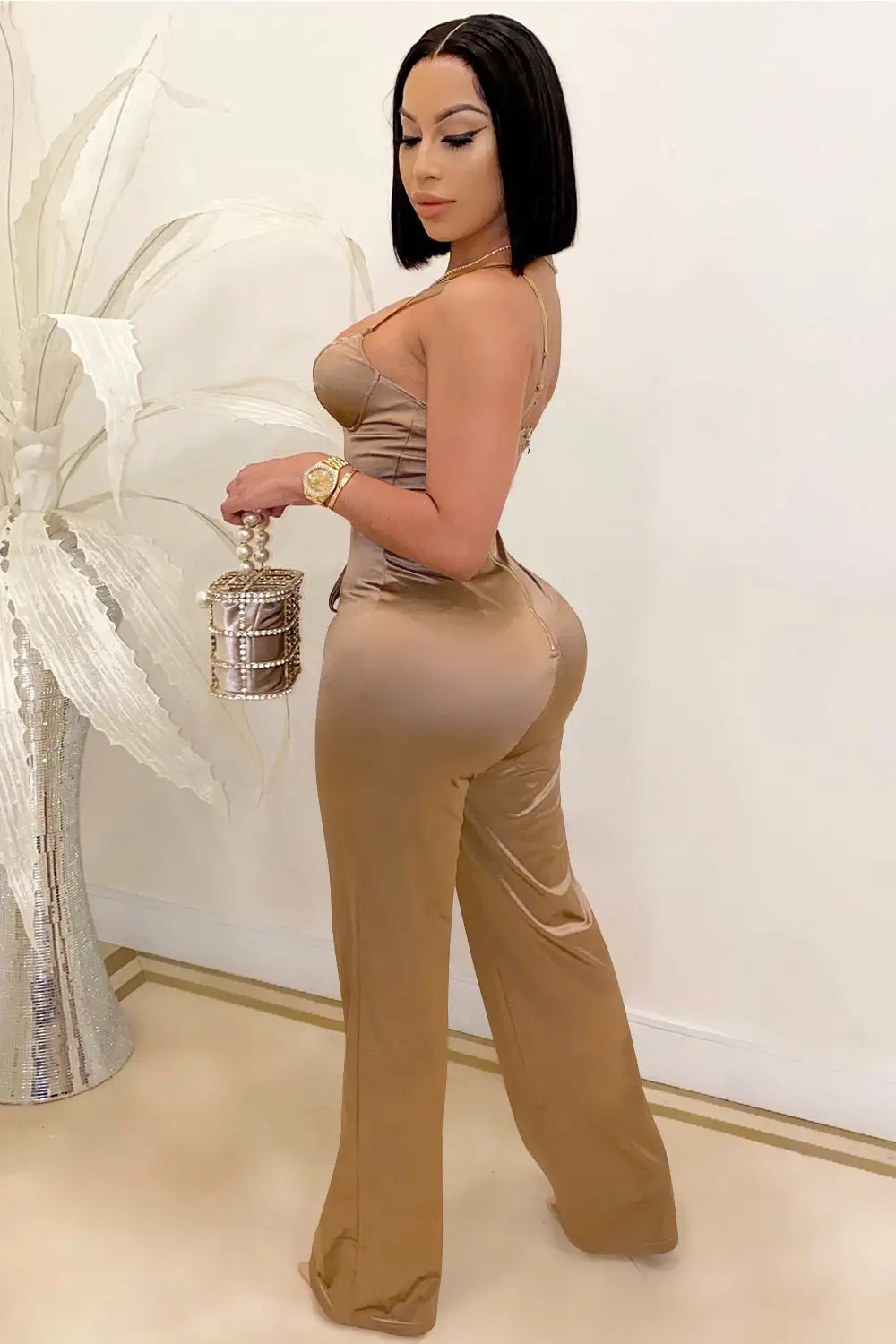 V Neck Sleeveless Tie Jumpsuit