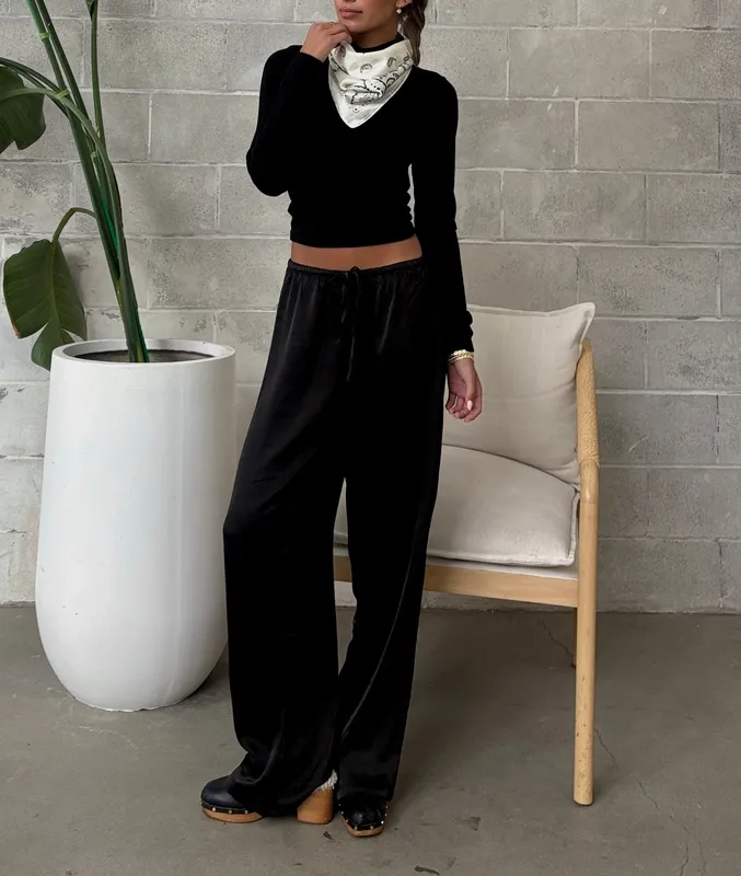 Straight Leg Satin Pull-On Pant