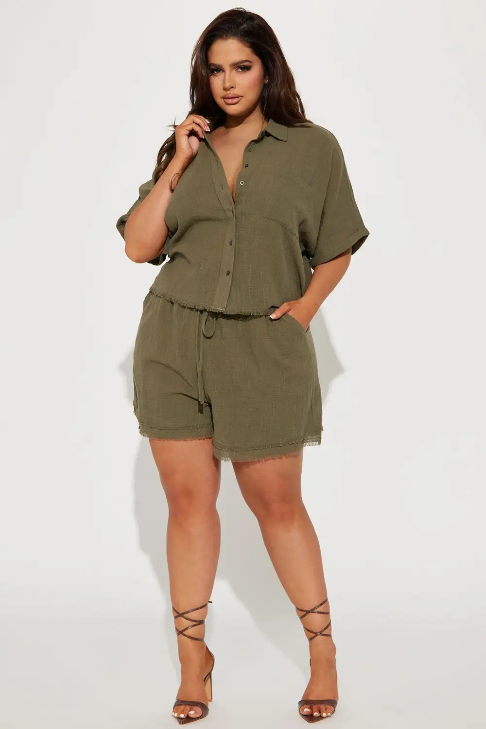Easy Breezy Linen Short Set - Olive