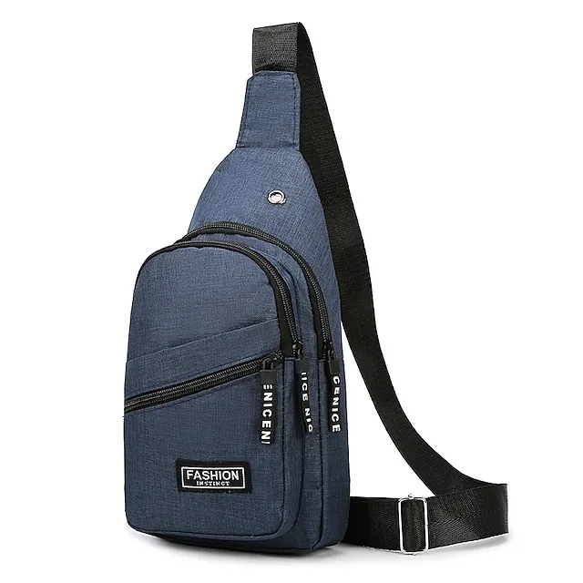 Men's Crossbody Bag Shoulder Bag Chest Bag Oxford Cloth Outdoor Daily Holiday Zipper Large Capacity Lightweight Durable Solid Color Black Blue Grey