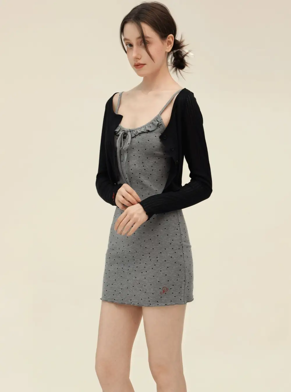 Retro Cardigan With Slim Slip Dress Set-Up