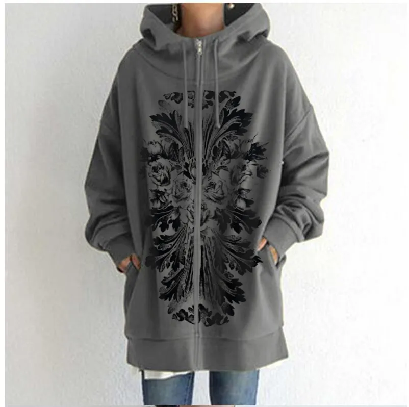 Women's Tie-Dye Floral Tattoo Zipper Cardigan Hoodie