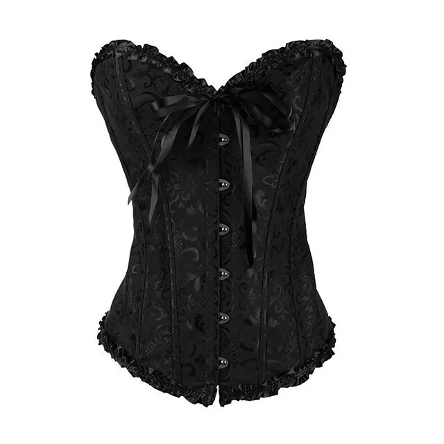 Women's Corsets Trachtenmieder Christmas Halloween Wedding Party Birthday Party Xmas Plus Size Apricot Creamy-white Black Red Country Bavarian Overbust Corset Hook & Eye Lace Up Tummy Control Push
