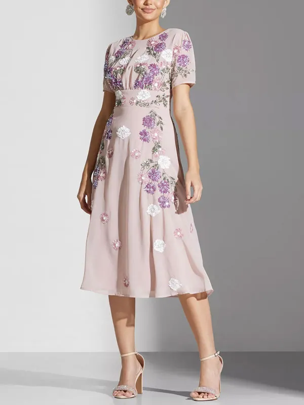 Floral Embroidered Open Back Dress