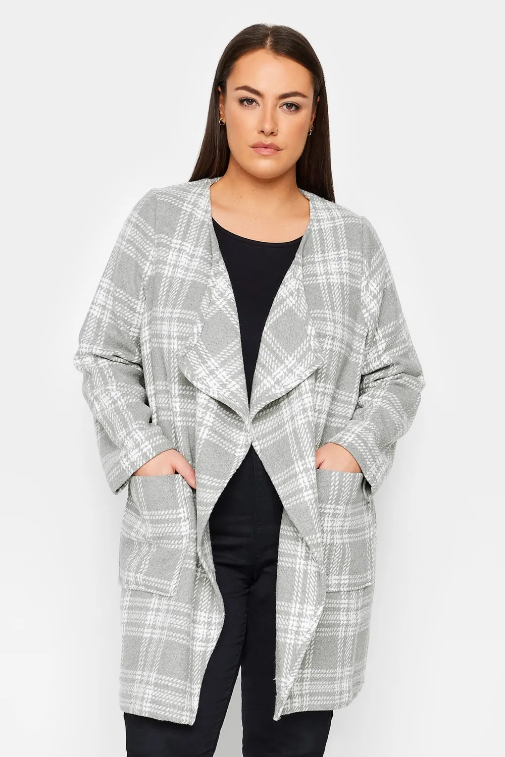 Evans Grey Checked Waterfall Jacket