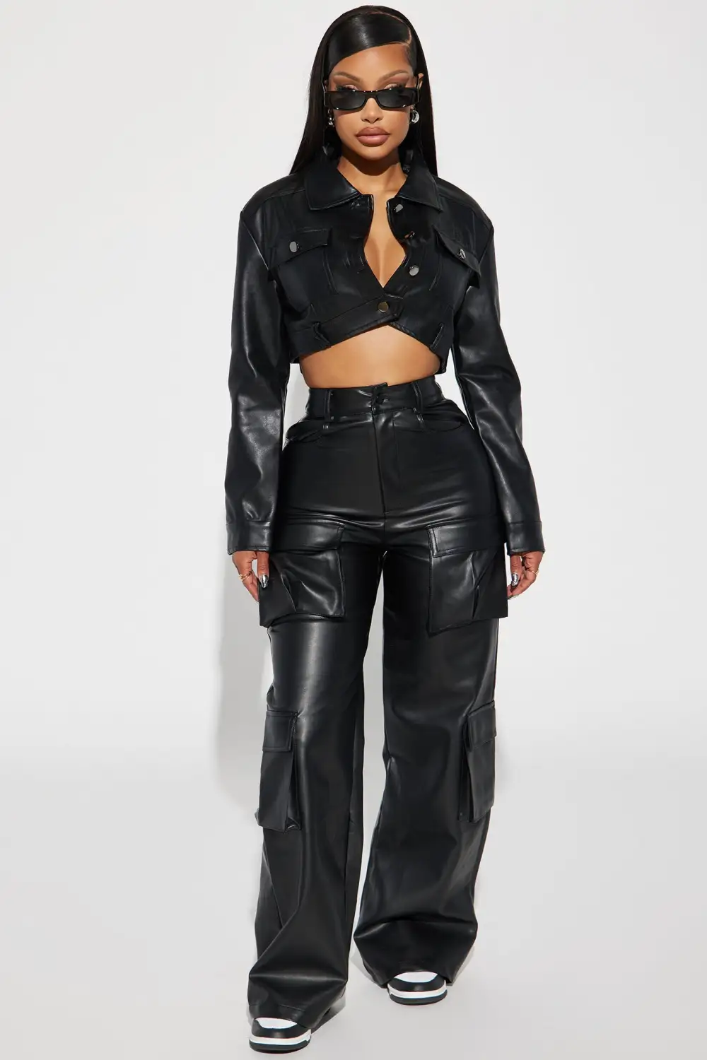 Drop A Pin Faux Leather Cargo Pant - Black
