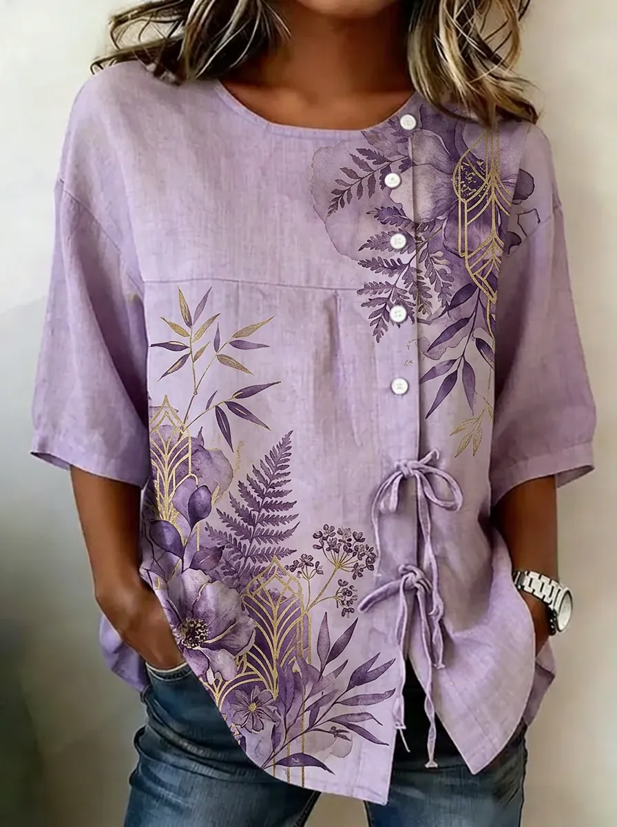 Women's Nashville Floral Fern Botanical Printed Button-Up Shirt