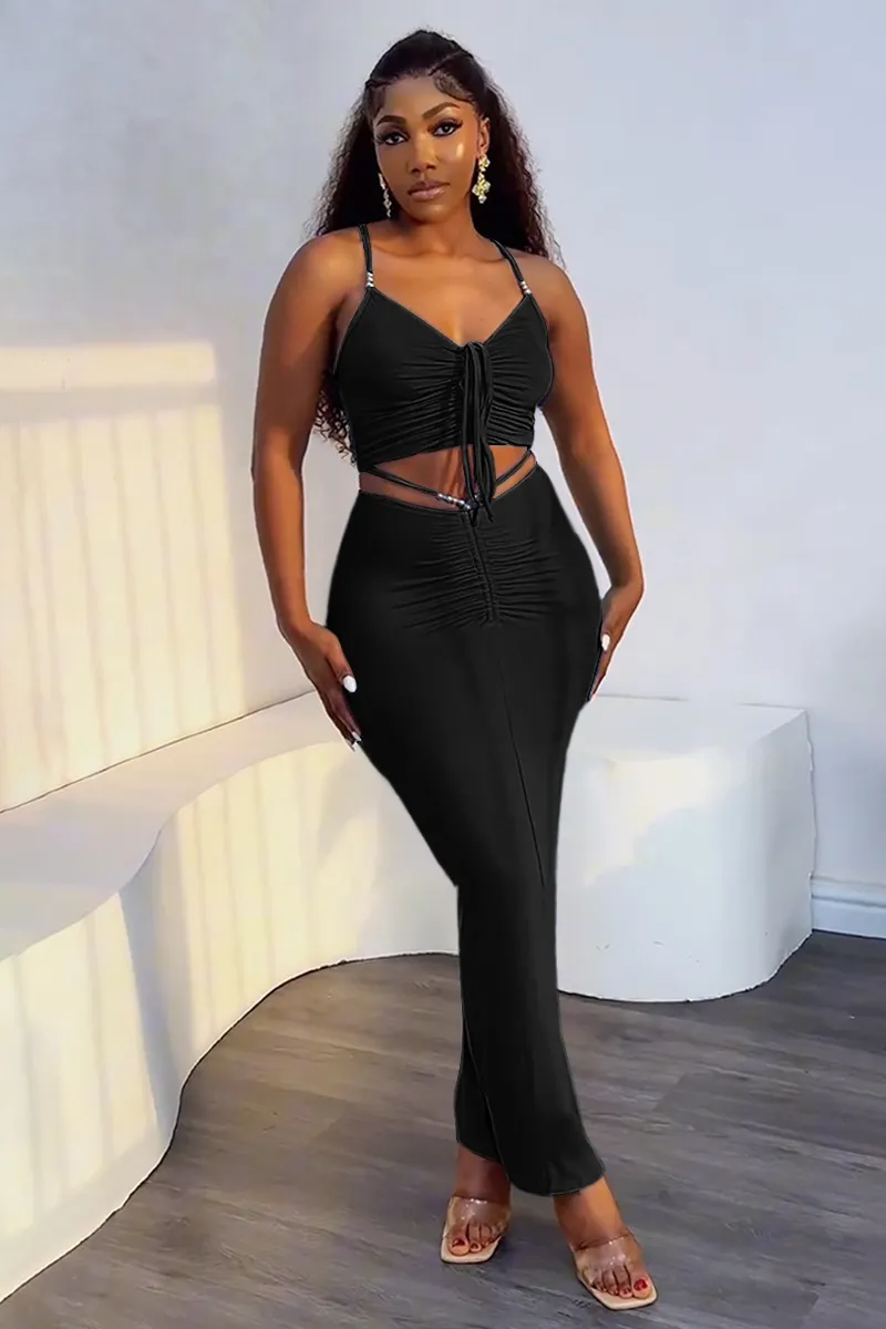 Ruched Crop Cami Bodcyon Maxi Skirt Matching Set