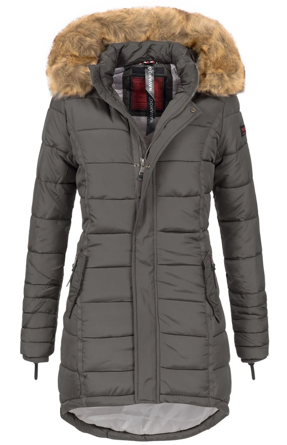 Fashion ladies parka coat with fur collar L