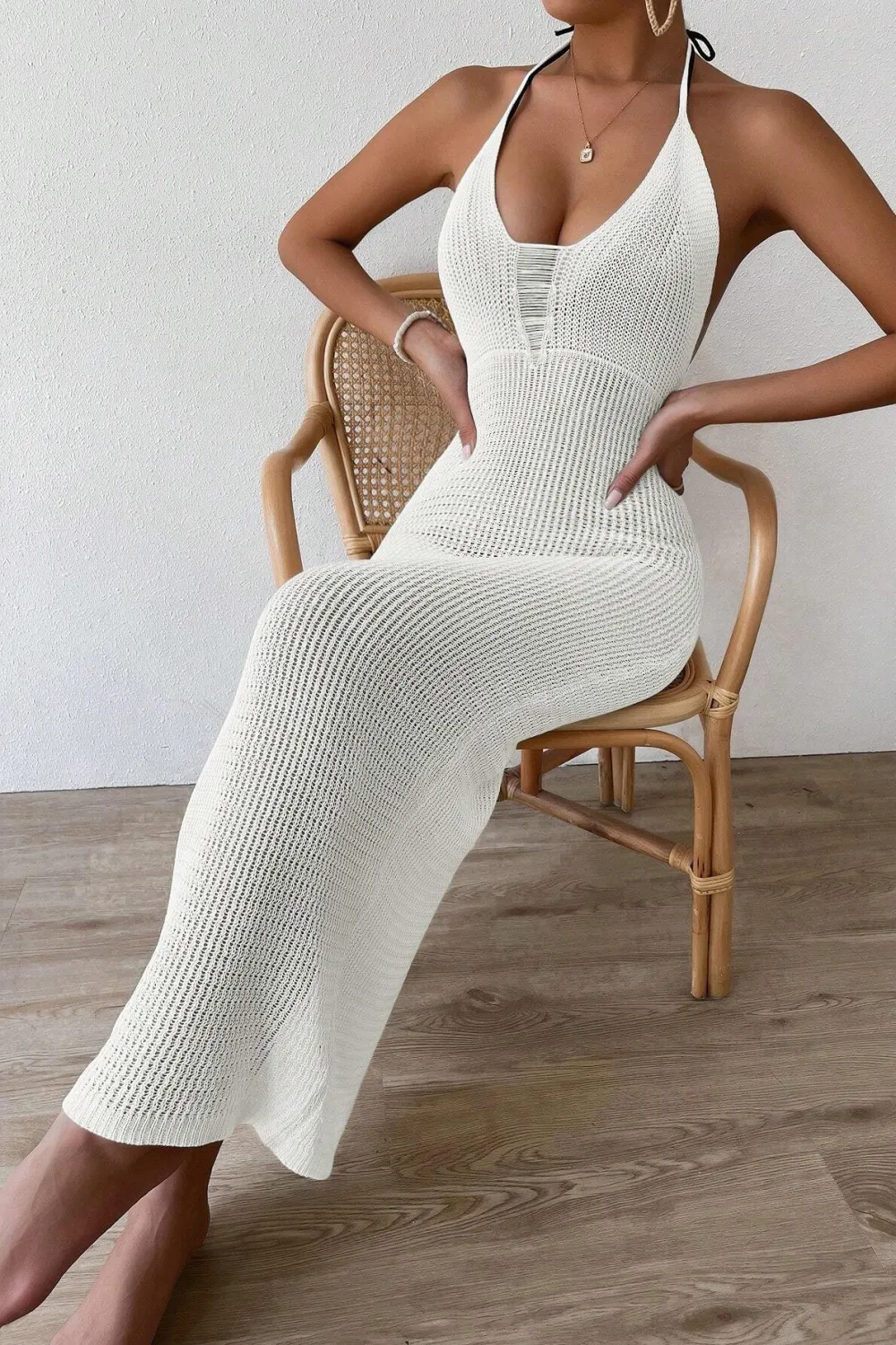 Ripped Tie Backless Halter Cover Up Dress