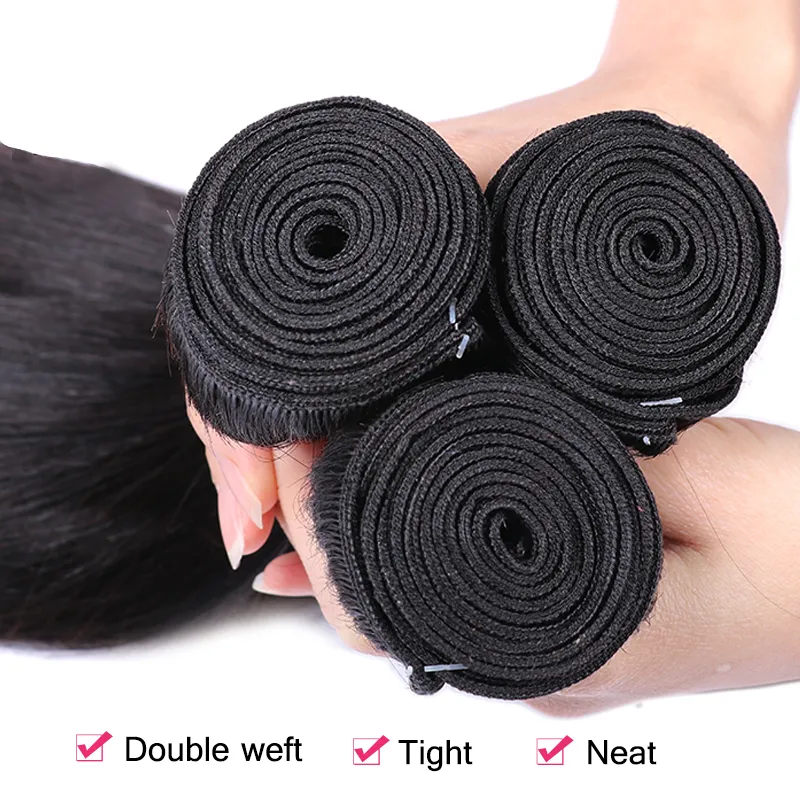 Sterly Raw Hair Straight Human Hair Weave 3 Bundles With 4×4 Lace Closure