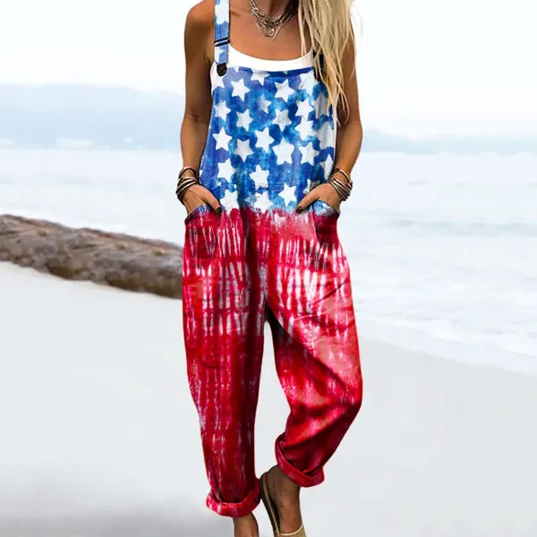 Women's Vintage Independence Day Print Casual Jumpsuit
