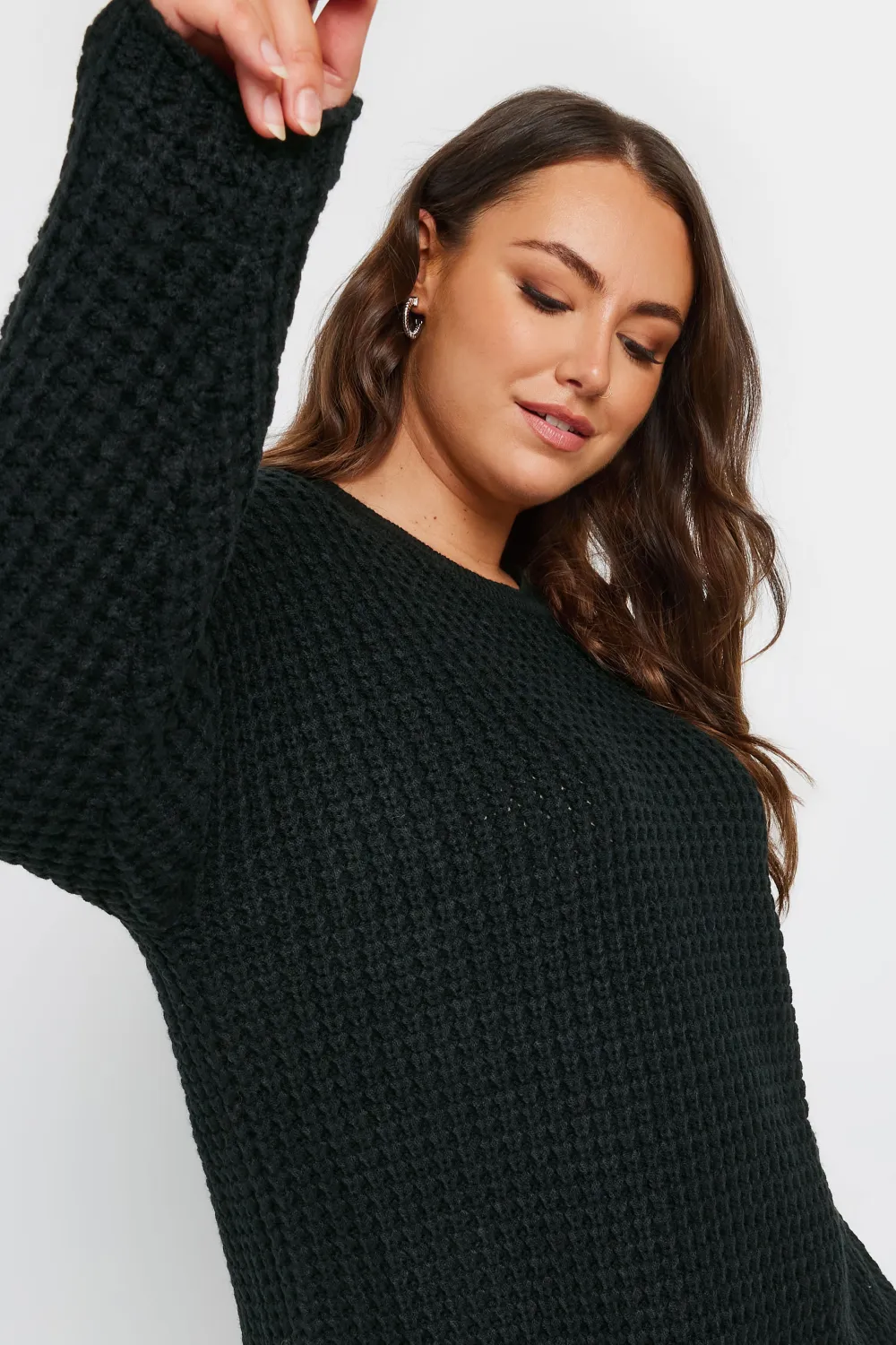 YOURS Curve Stone Brown Waffle Knit Jumper