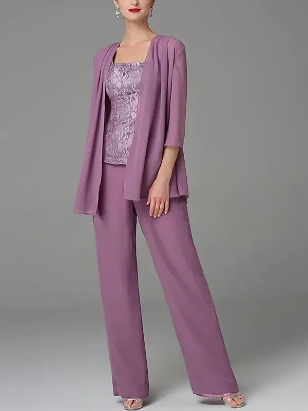 Lace vest mesh top trousers three-piece suit