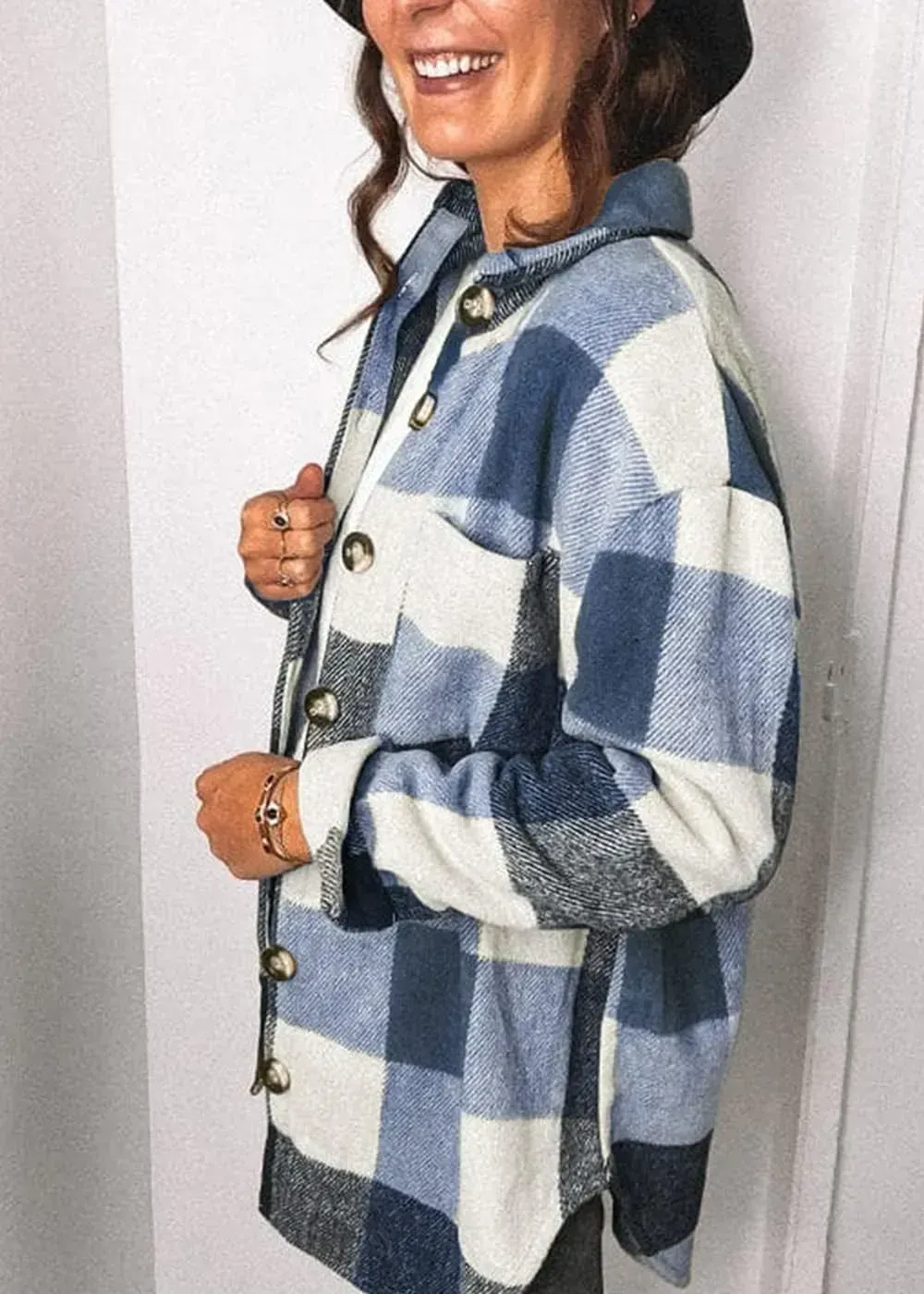 Women's 2023 Fall Clothes Plaid Shacket Jacket Long Sleeve Button Down Flannel Shirts Fashion Blouse