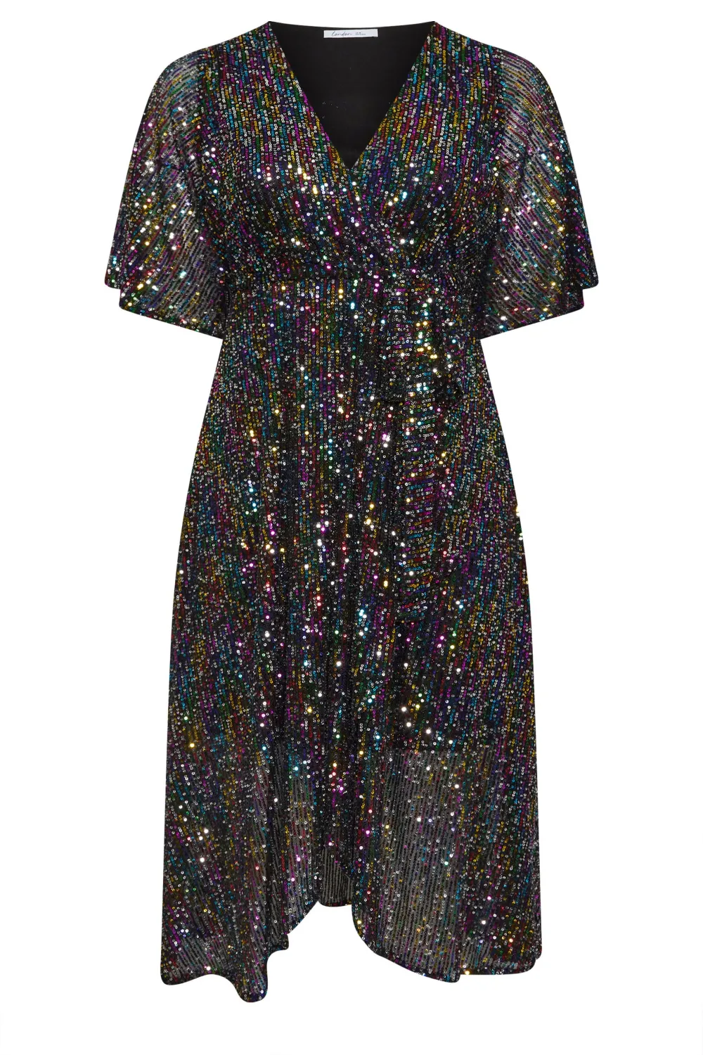 YOURS LONDON Curve Navy Blue Sequin Wrap Dress