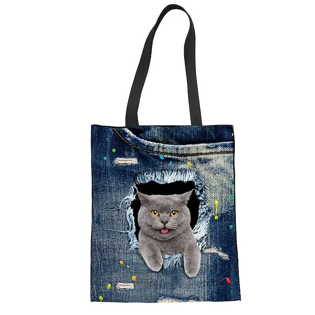 Women's Tote Shoulder Bag Canvas Tote Bag Polyester Shopping Holiday Print Large Capacity Foldable Lightweight Cat C3303Z22 CA4914Z22 CA4912Z22