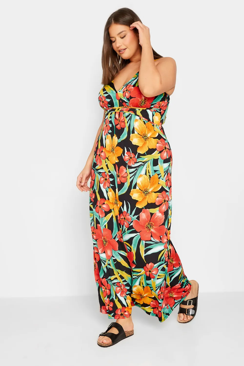 LTS Tall Black Floral Print V-Neck Sleeveless Maxi Dress