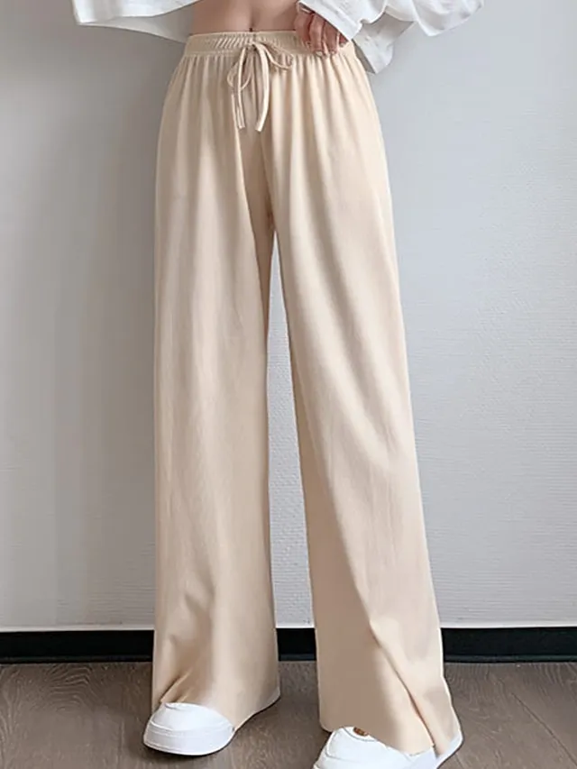 Women's Wide Leg Chinos Pants Trousers Full Length Baggy Micro-elastic Mid Waist Streetwear Lightweight Outdoor Causal Black Pink S M Summer Spring