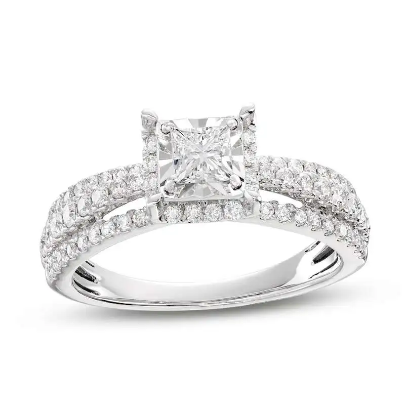 Diamond Engagement Ring 1 ct tw Princess & Round-cut 14K White Gold