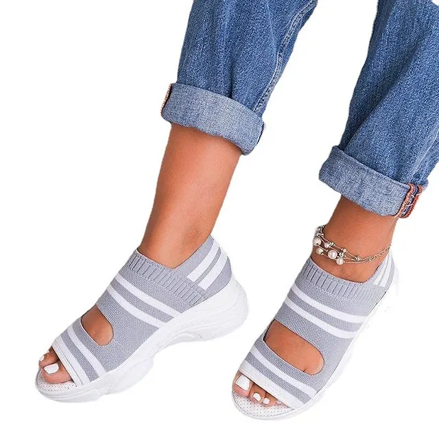 Women's Sandals Wedge Sandals Platform Sandals Plus Size Outdoor Daily Wedge Heel Open Toe Sporty Casual Preppy Tissage Volant Loafer Striped Black Yellow Blue