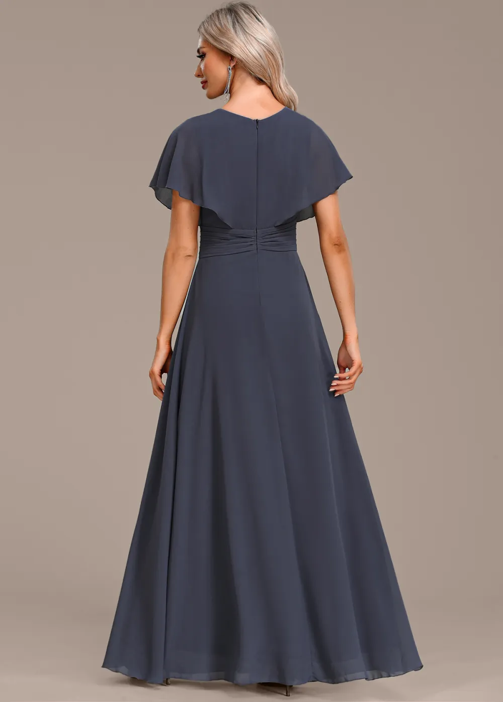 Dark Grey Split Maxi Short Sleeve V Neck Dress