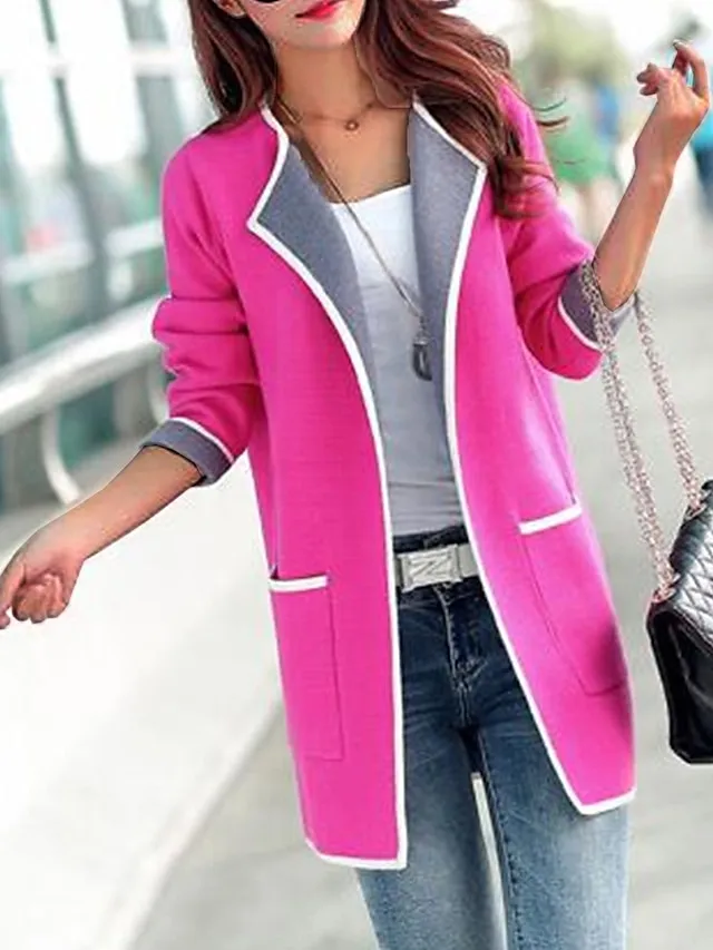 Women's Winter Coat Fall Warm Cardigan Stand Collar Trench Coat with Pocket Plain Breathable Street Daily Wear Fashion Casual Loose Fit Outerwear Long Sleeve Pink Rose Red Gray M L XL XXL 3XL 4XL