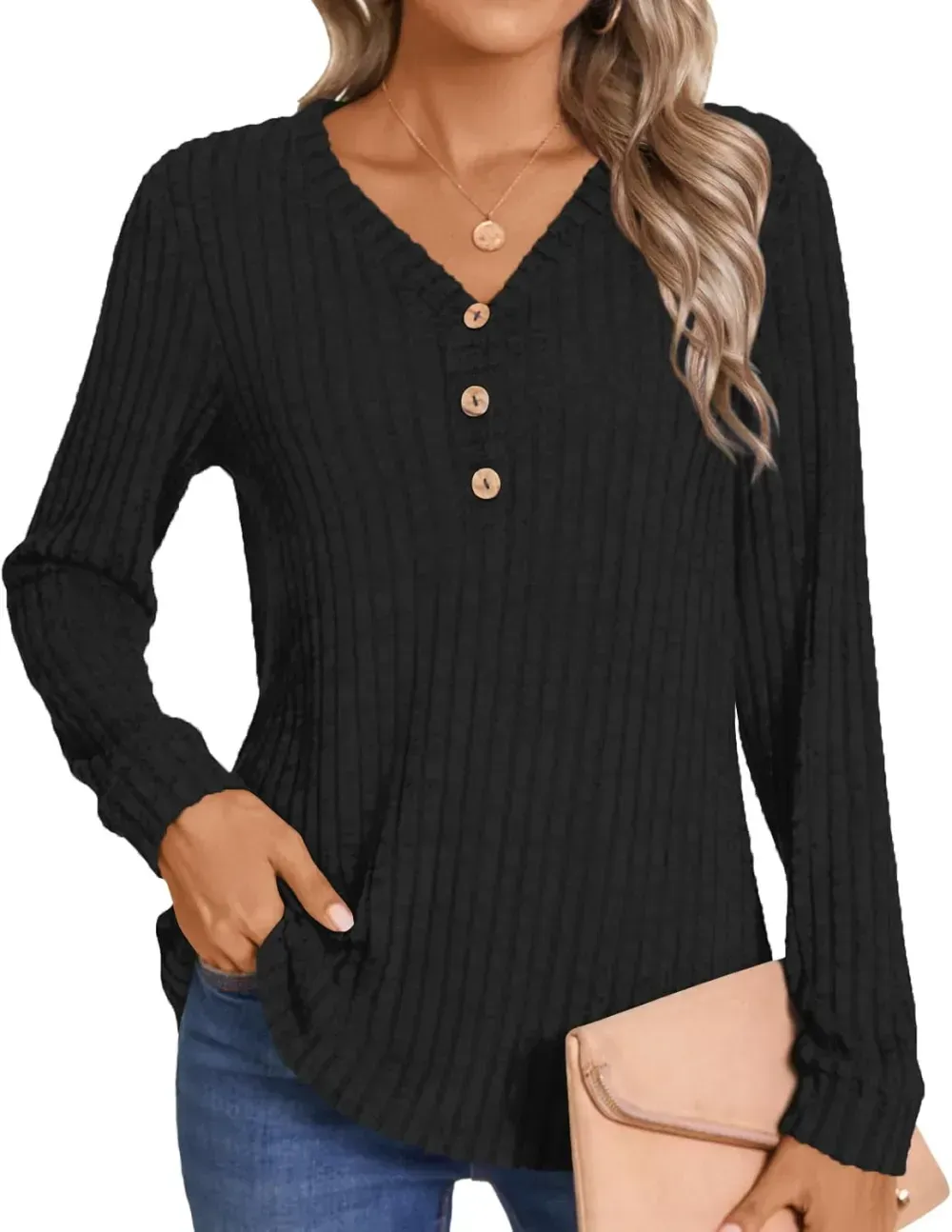 HOTGIFT Womens 2024 Fall Winter Tunic Tops Long Sleeve Casual T-Shirts Soft Comfy Stripe Blouse Lightweight
