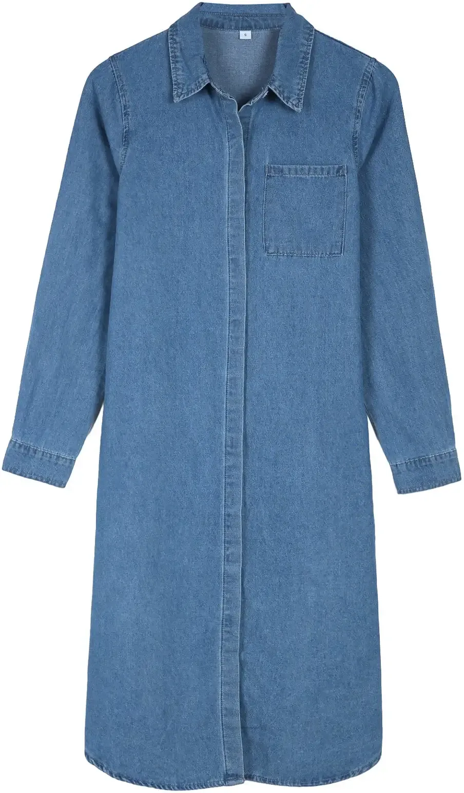 Oversized Chambray Denim Button Front Blouse Midi Dress
