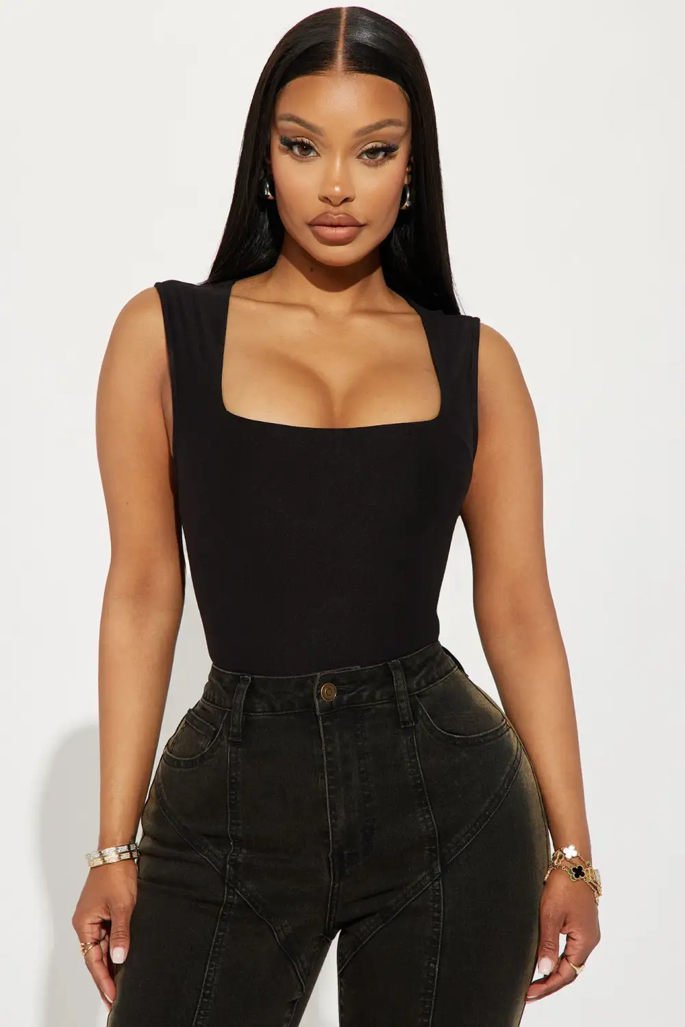 Serena Square Neck Bodysuit - Black