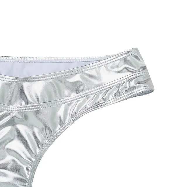 Women's Swimwear One Piece Monokini Bathing Suits Normal Swimsuit Tummy Control Glitter Slim Solid Color Split gold Split silver Siamese gold Siamese silver Bathing Suits Sexy Active Vacation