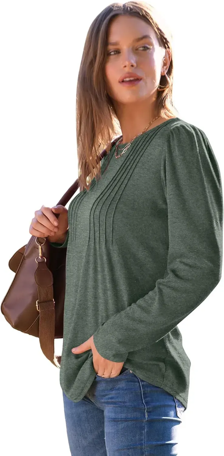 WIHOLL Blouses for Womens Dressy Casual 2024 Fall Tops Long Sleeve Shirts Loose Fit Tunics