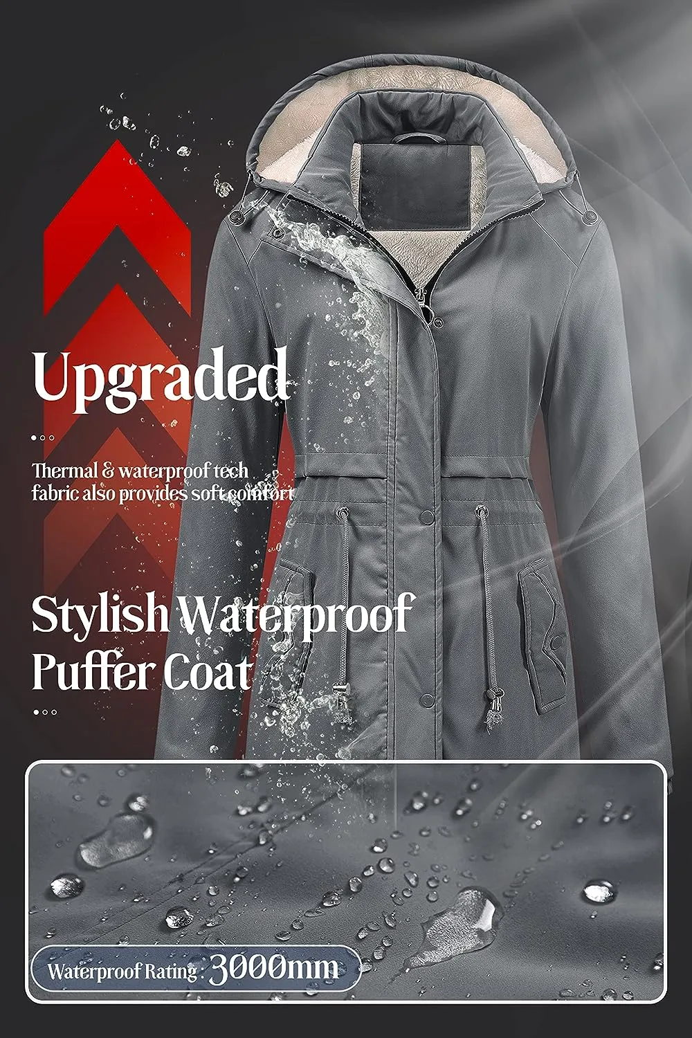 Women's Mid-Length Parka Winter Outerwear Jacket Soft Fleece Warm Snow Coat