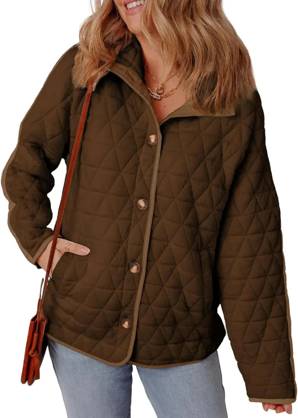 Women's Lightweight Diamond Quilted Jacket Casual Winter Open Front Button Down Puffer Coat Outwear Cardigan