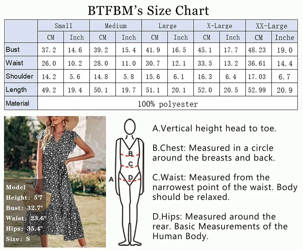 Women Summer Bohemian Floral Casual Wrap V Neck Ruffle Cap Sleeveless Belt A-Line Pleated Hem Swing Midi Sun Dress