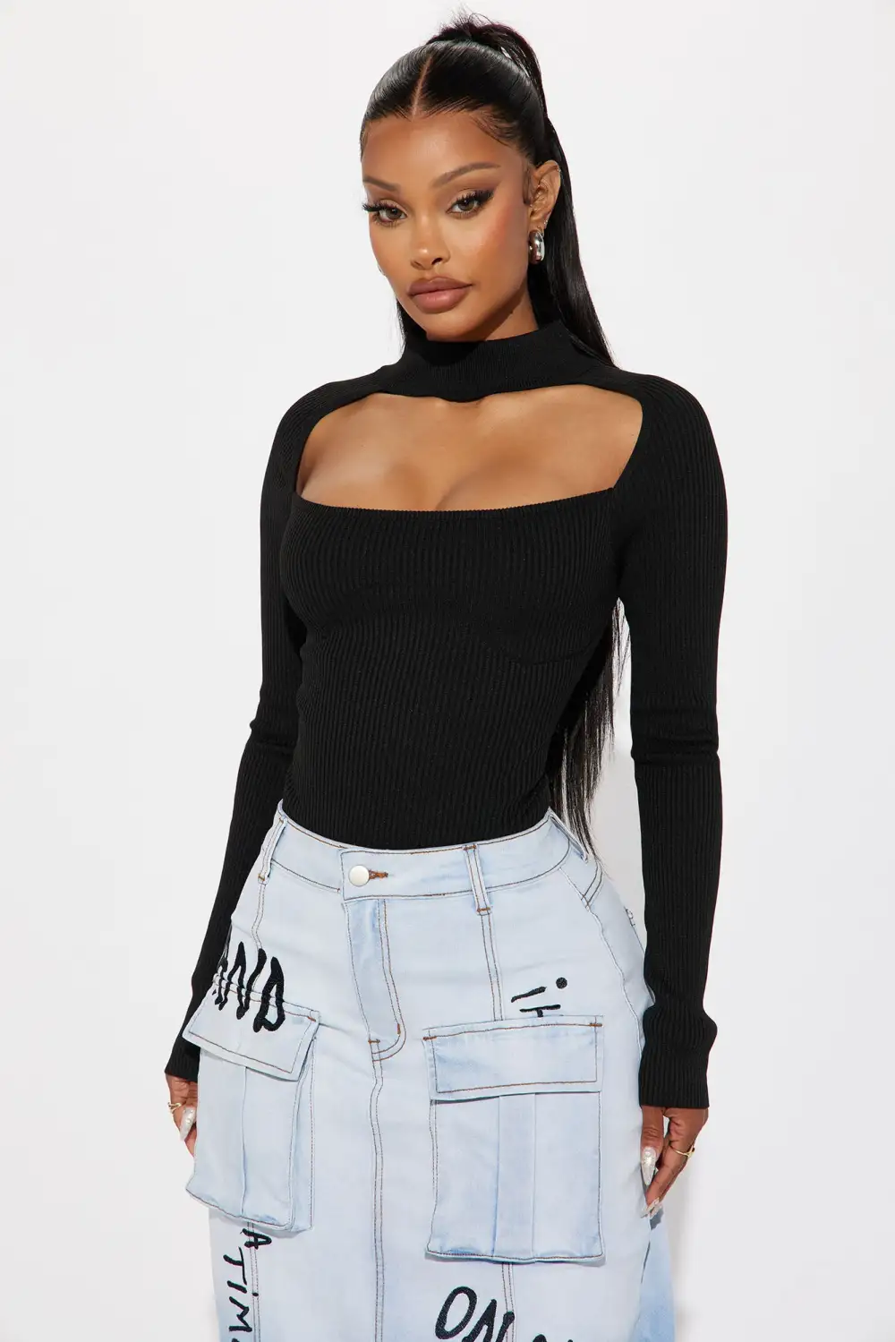 Jodeci Sweater Bodysuit - Black