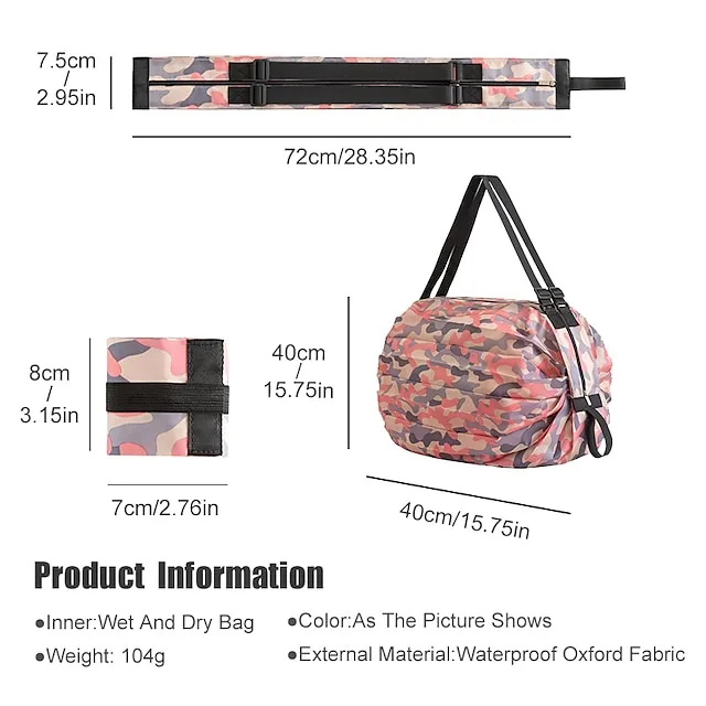 Women's Shoulder Bag Duffle Bag Nylon Shopping Daily Zipper Large Capacity Waterproof Foldable Solid Color Geometric Color Block Pink camouflage Diamond pattern Yellow dots