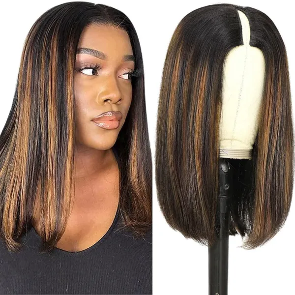 Sterly Straight Ombre V Part Bob Wig No Leave Out #FB30 Highlight Upgrade Thin U Part Wig No Glue