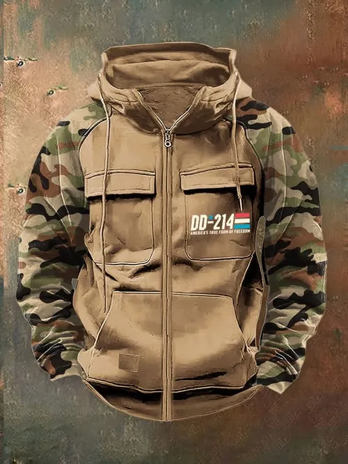 Men's Vintage Veteran Print Multi-Pocket Jacket