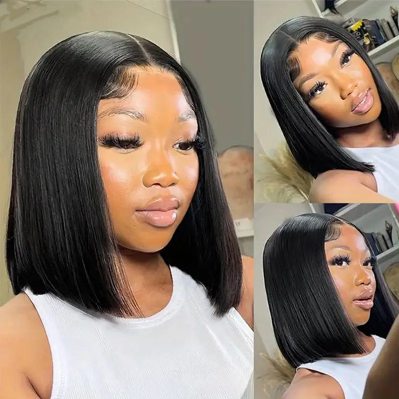 Glueless Black Straight Bob Wig #1 Jet Black Transparent Lace Wig 100% Virgin Human Hair