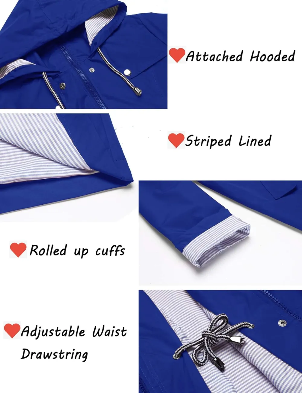 Womens Lightweight Hooded Waterproof Active Outdoor Rain Jacket S-XXL