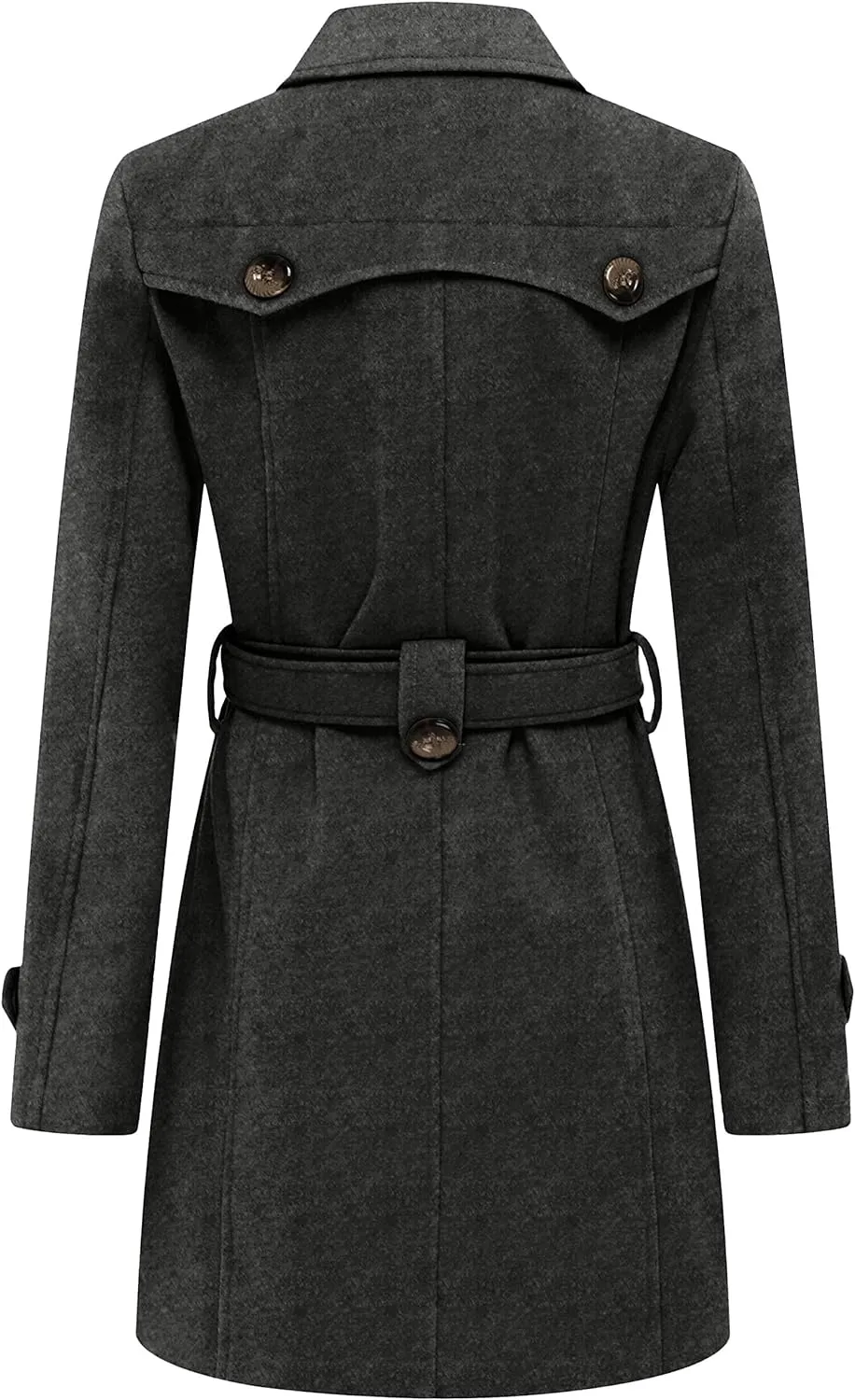 Women's Double Breasted Pea Coat Winter Mid-Long Trench Coat with Belt
